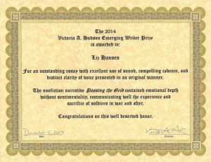 Liz Hansen was the 2013 Emerging Writer Prize winner.